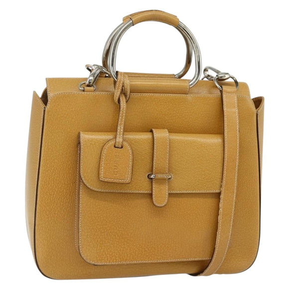 GUCCI Hand Bag Leather 2way Yellow Silver Auth ep14181