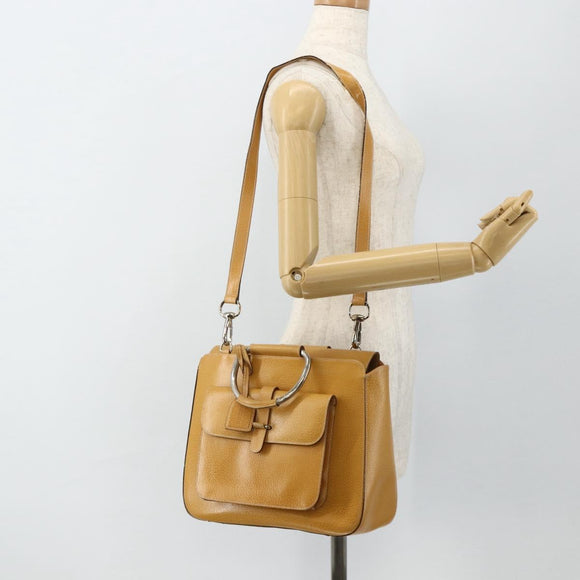 GUCCI Hand Bag Leather 2way Yellow Silver Auth ep14181