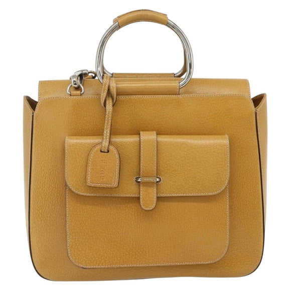 GUCCI Hand Bag Leather 2way Yellow Silver Auth ep14181