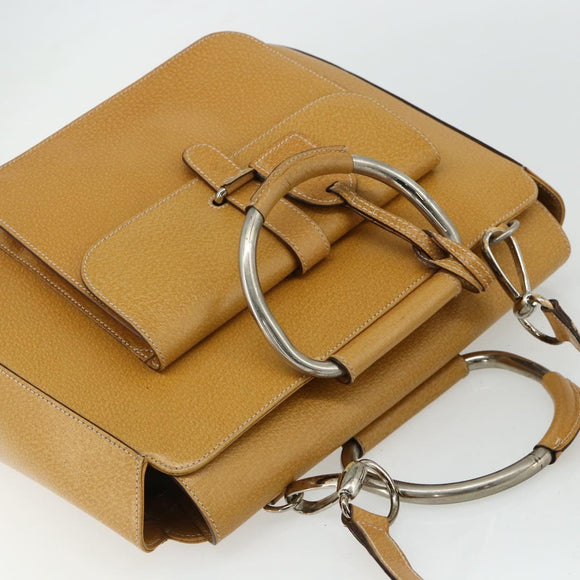GUCCI Hand Bag Leather 2way Yellow Silver Auth ep14181