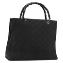 GUCCI GG Canvas Bamboo Hand Bag Nylon Black Silver 002 1010 Auth ep14182-1