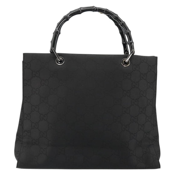 GUCCI GG Canvas Bamboo Hand Bag Nylon Black Silver 002 1010 Auth ep14182
