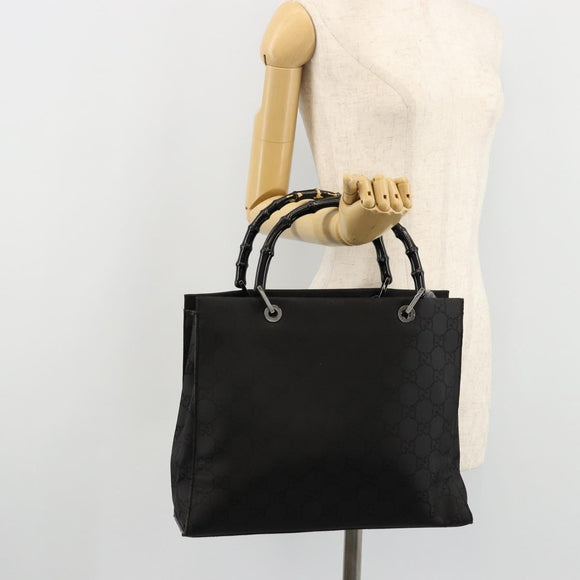 GUCCI GG Canvas Bamboo Hand Bag Nylon Black Silver 002 1010 Auth ep14182