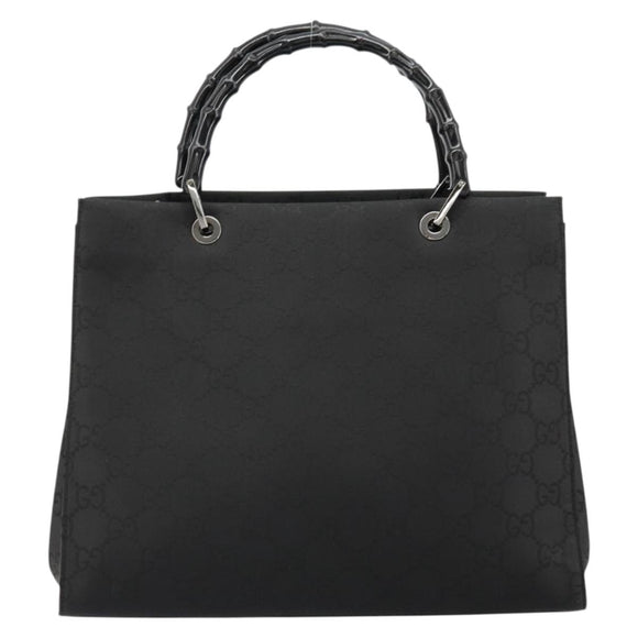 GUCCI GG Canvas Bamboo Hand Bag Nylon Black Silver 002 1010 Auth ep14182