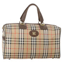 Burberrys Nova Check Boston Bag Canvas Beige Gold Auth ep14196-1