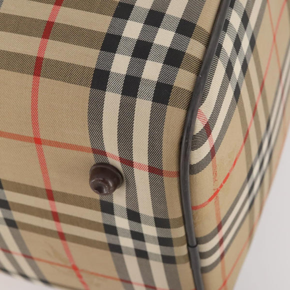 Burberrys Nova Check Boston Bag Canvas Beige Gold Auth ep14196