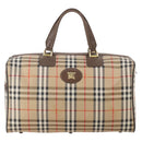 Burberrys Nova Check Boston Bag Canvas Beige Gold Auth ep14196-2