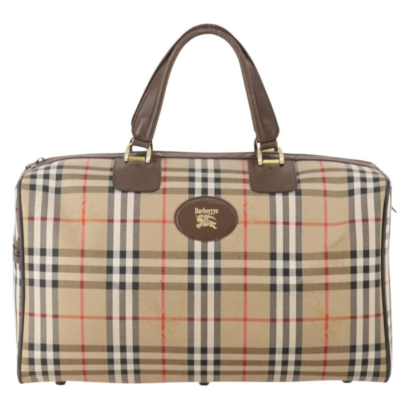 Burberrys Nova Check Boston Bag Canvas Beige Gold Auth ep14196