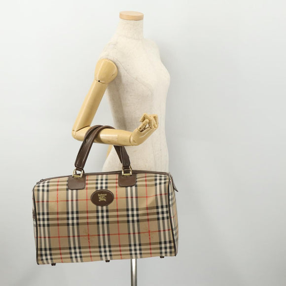 Burberrys Nova Check Boston Bag Canvas Beige Gold Auth ep14196