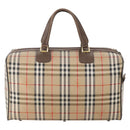 Burberrys Nova Check Boston Bag Canvas Beige Gold Auth ep14196-3