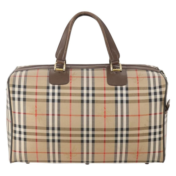 Burberrys Nova Check Boston Bag Canvas Beige Gold Auth ep14196