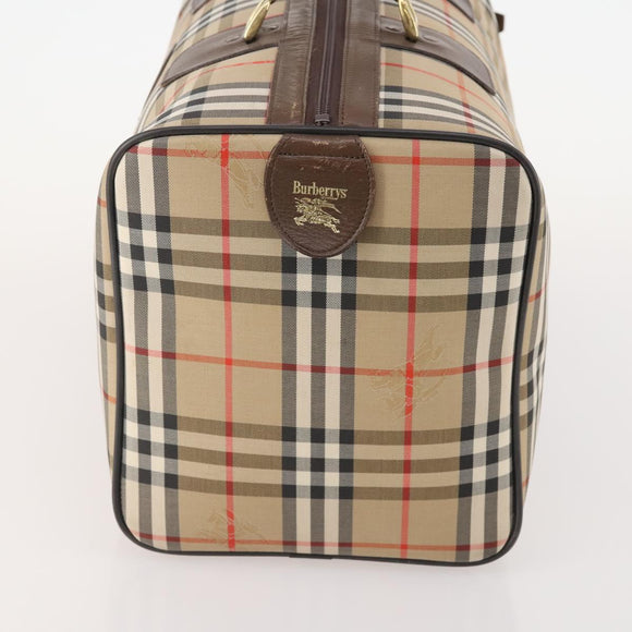 Burberrys Nova Check Boston Bag Canvas Beige Gold Auth ep14196