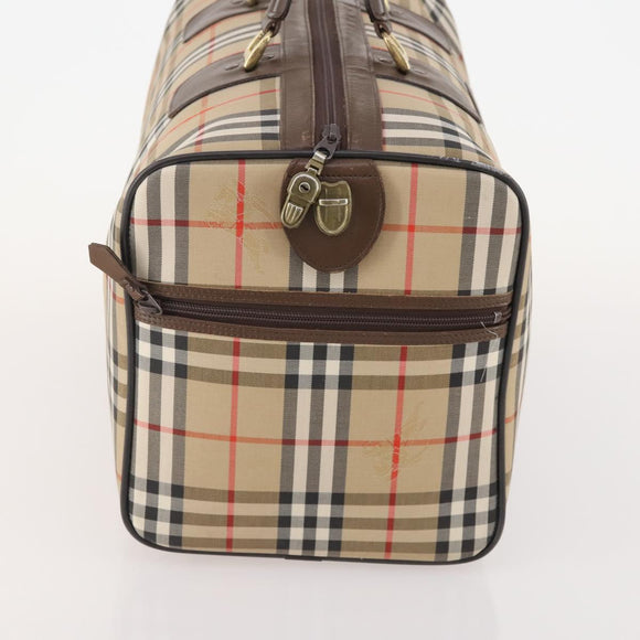 Burberrys Nova Check Boston Bag Canvas Beige Gold Auth ep14196