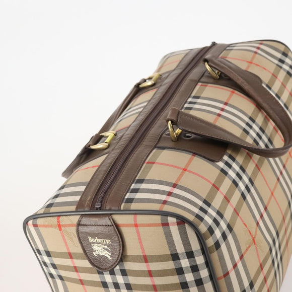 Burberrys Nova Check Boston Bag Canvas Beige Gold Auth ep14196