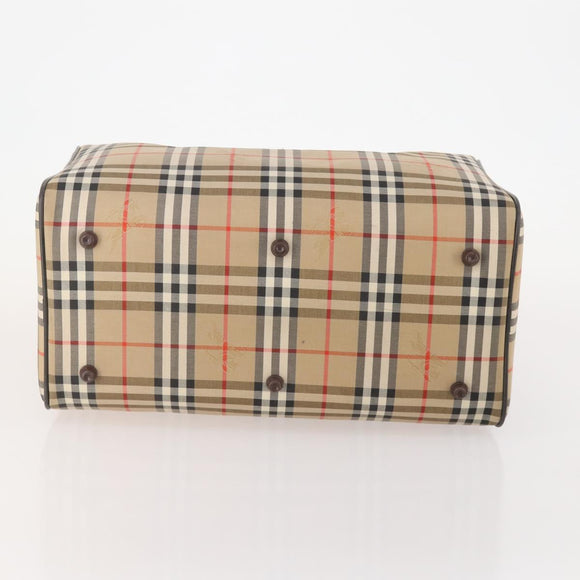 Burberrys Nova Check Boston Bag Canvas Beige Gold Auth ep14196