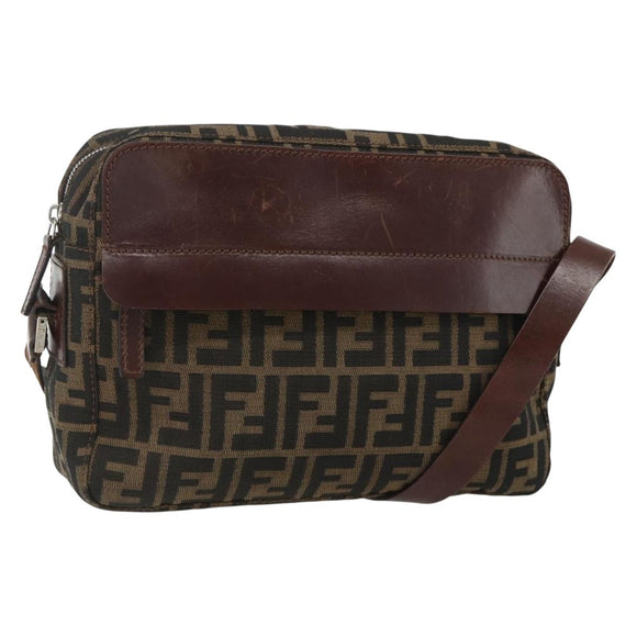 FENDI Zucca Canvas Shoulder Bag Black Brown Auth ep14209A
