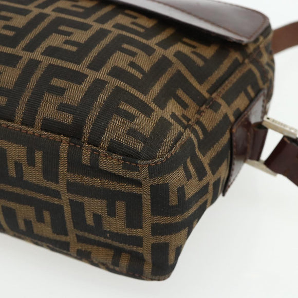 FENDI Zucca Canvas Shoulder Bag Black Brown Auth ep14209A