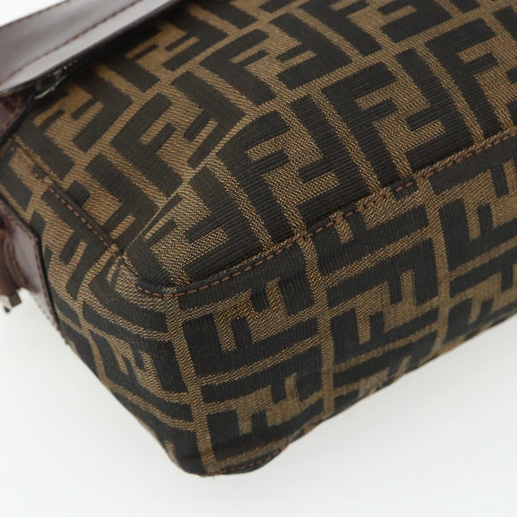 FENDI Zucca Canvas Shoulder Bag Black Brown Auth ep14209A