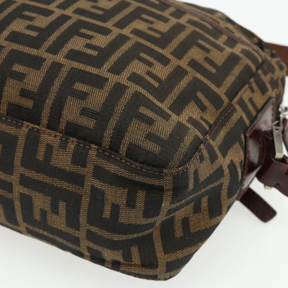 FENDI Zucca Canvas Shoulder Bag Black Brown Auth ep14209A