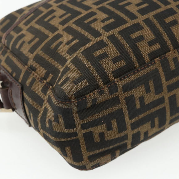FENDI Zucca Canvas Shoulder Bag Black Brown Auth ep14209A
