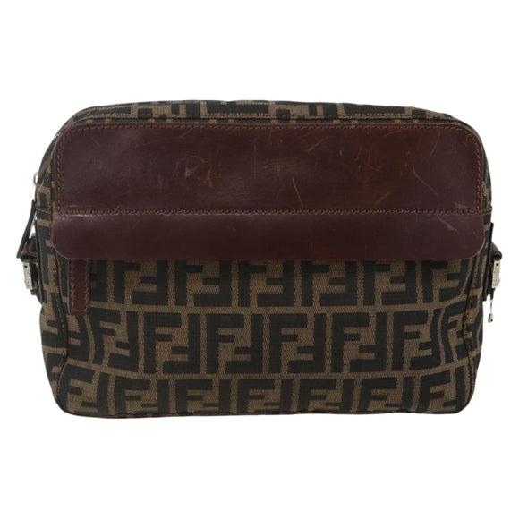 FENDI Zucca Canvas Shoulder Bag Black Brown Auth ep14209A