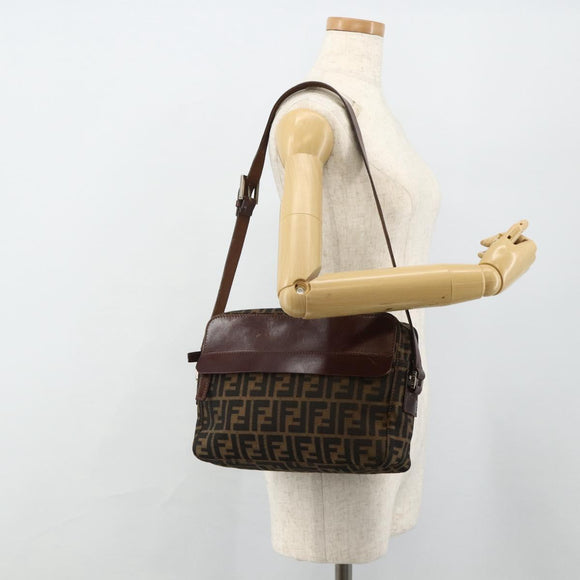 FENDI Zucca Canvas Shoulder Bag Black Brown Auth ep14209A