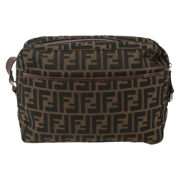 FENDI Zucca Canvas Shoulder Bag Black Brown Auth ep14209A