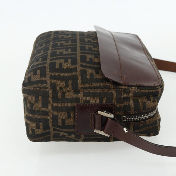 FENDI Zucca Canvas Shoulder Bag Black Brown Auth ep14209A