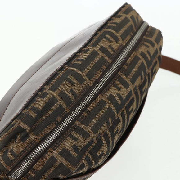 FENDI Zucca Canvas Shoulder Bag Black Brown Auth ep14209A
