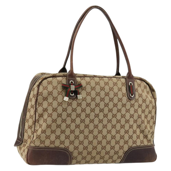GUCCI GG Canvas Web Sherry Line Tote Bag Beige Gold 162881 Auth ep14212