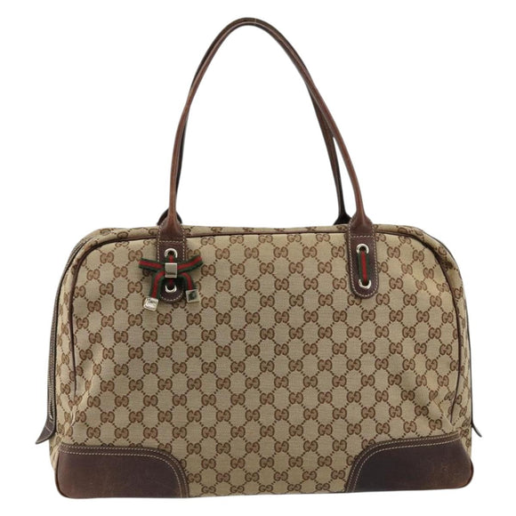 GUCCI GG Canvas Web Sherry Line Tote Bag Beige Gold 162881 Auth ep14212