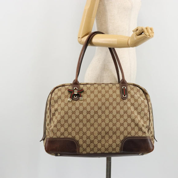 GUCCI GG Canvas Web Sherry Line Tote Bag Beige Gold 162881 Auth ep14212