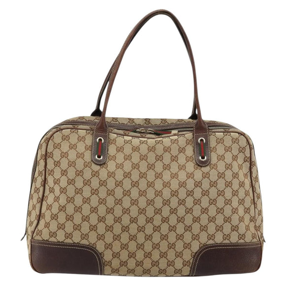 GUCCI GG Canvas Web Sherry Line Tote Bag Beige Gold 162881 Auth ep14212