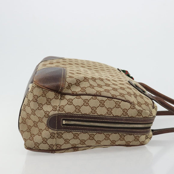 GUCCI GG Canvas Web Sherry Line Tote Bag Beige Gold 162881 Auth ep14212