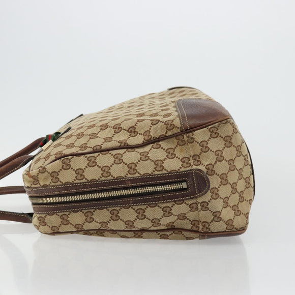 GUCCI GG Canvas Web Sherry Line Tote Bag Beige Gold 162881 Auth ep14212