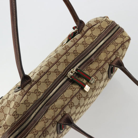 GUCCI GG Canvas Web Sherry Line Tote Bag Beige Gold 162881 Auth ep14212