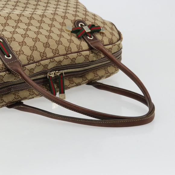 GUCCI GG Canvas Web Sherry Line Tote Bag Beige Gold 162881 Auth ep14212