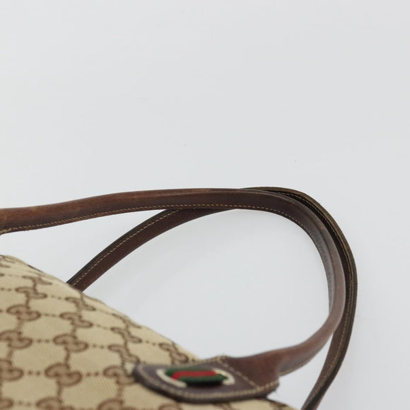 GUCCI GG Canvas Web Sherry Line Tote Bag Beige Gold 162881 Auth ep14212