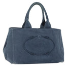 PRADA Canapa M Hand Bag Canvas Navy Gold Auth ep14222-1