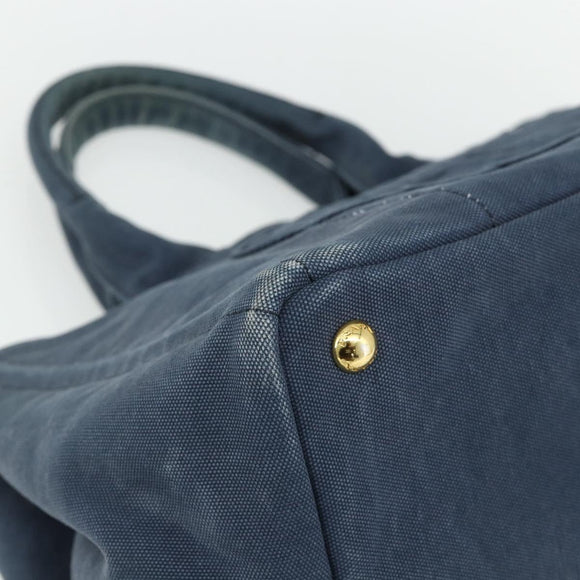 PRADA Canapa M Hand Bag Canvas Navy Gold Auth ep14222