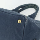 PRADA Canapa M Hand Bag Canvas Navy Gold Auth ep14222-15