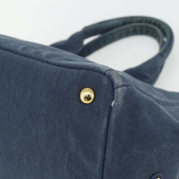PRADA Canapa M Hand Bag Canvas Navy Gold Auth ep14222