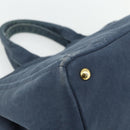 PRADA Canapa M Hand Bag Canvas Navy Gold Auth ep14222-16