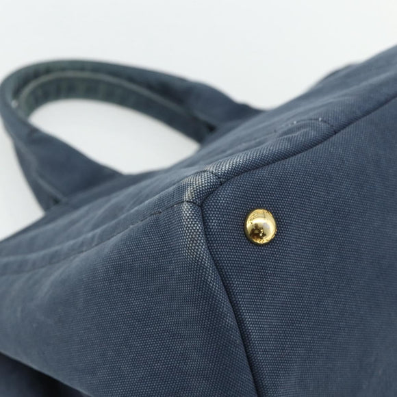 PRADA Canapa M Hand Bag Canvas Navy Gold Auth ep14222