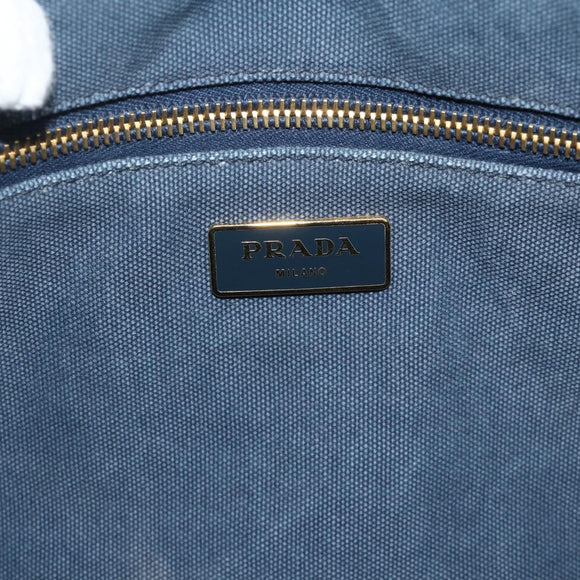 PRADA Canapa M Hand Bag Canvas Navy Gold Auth ep14222