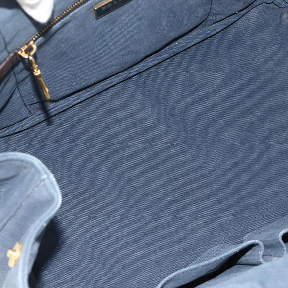 PRADA Canapa M Hand Bag Canvas Navy Gold Auth ep14222