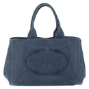 PRADA Canapa M Hand Bag Canvas Navy Gold Auth ep14222-13