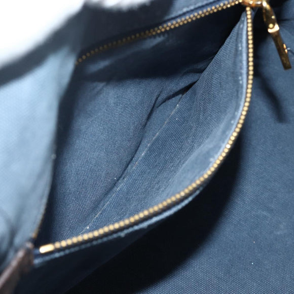 PRADA Canapa M Hand Bag Canvas Navy Gold Auth ep14222