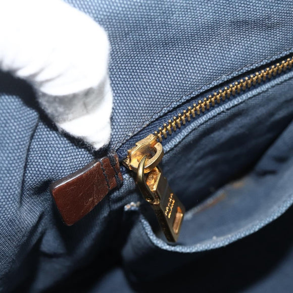 PRADA Canapa M Hand Bag Canvas Navy Gold Auth ep14222