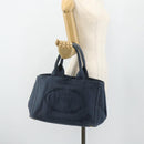 PRADA Canapa M Hand Bag Canvas Navy Gold Auth ep14222-25